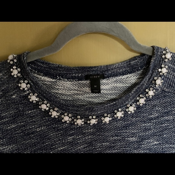 J Crew, medium, navy and white thin shirt/sweatshirt with rhinestone detail - Picture 6 of 6